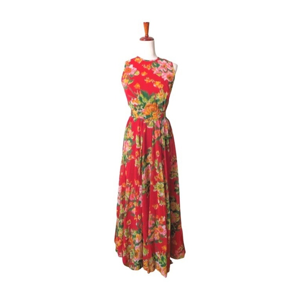 Lanz Originals Vintage Red Floral Maxi Dress Sleeveless Boho Bohemian Size S‎
